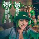 Riceshoot 6 Pcs Extra Large St. Patrick's Day Tree Topper Bows 26 x 12 Inches Green Four Leaf Clover Bows for Wreaths Irish Shamrock Bows for Front Door Tree Decorations