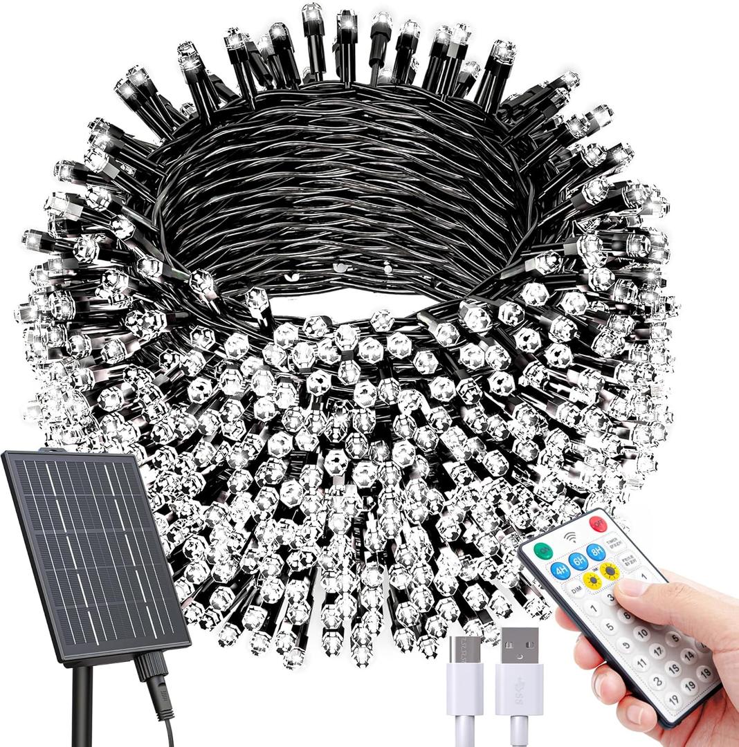SOLARBABY Solar Christmas Lights Outdoor,142Ft 400 LED White Solar String Lights Outdoor with Remote,19 Modes Waterproof Christmas String Light for Garden Patio Xmas Tree Christmas Decoration