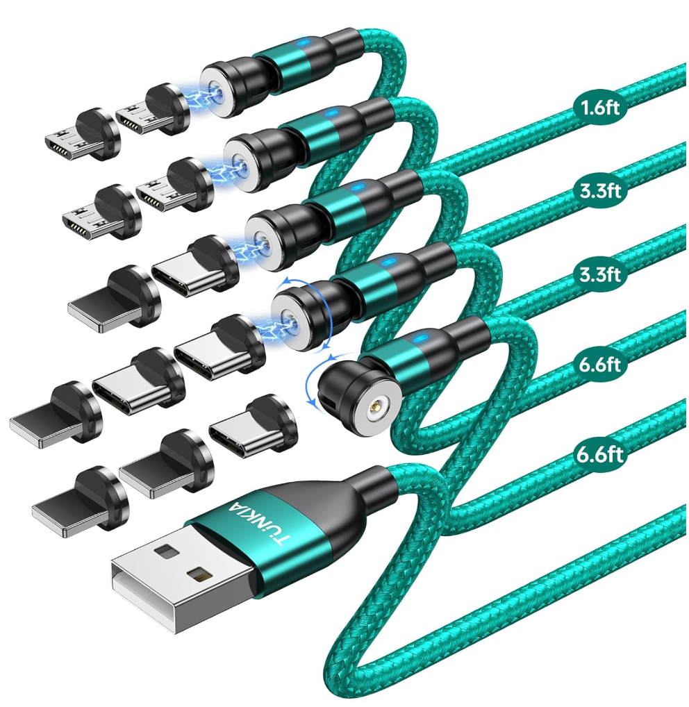 Magnetic Charging Cable (4Pack, 3.3ft/3.3ft/6.6ft/6.6ft)/360°&180° Rotating Magnetic USB C Charging Cable with LED/Magnetic Charger Cable/Magnetic Phone Charger Cord-Nylon Braided for More Devices