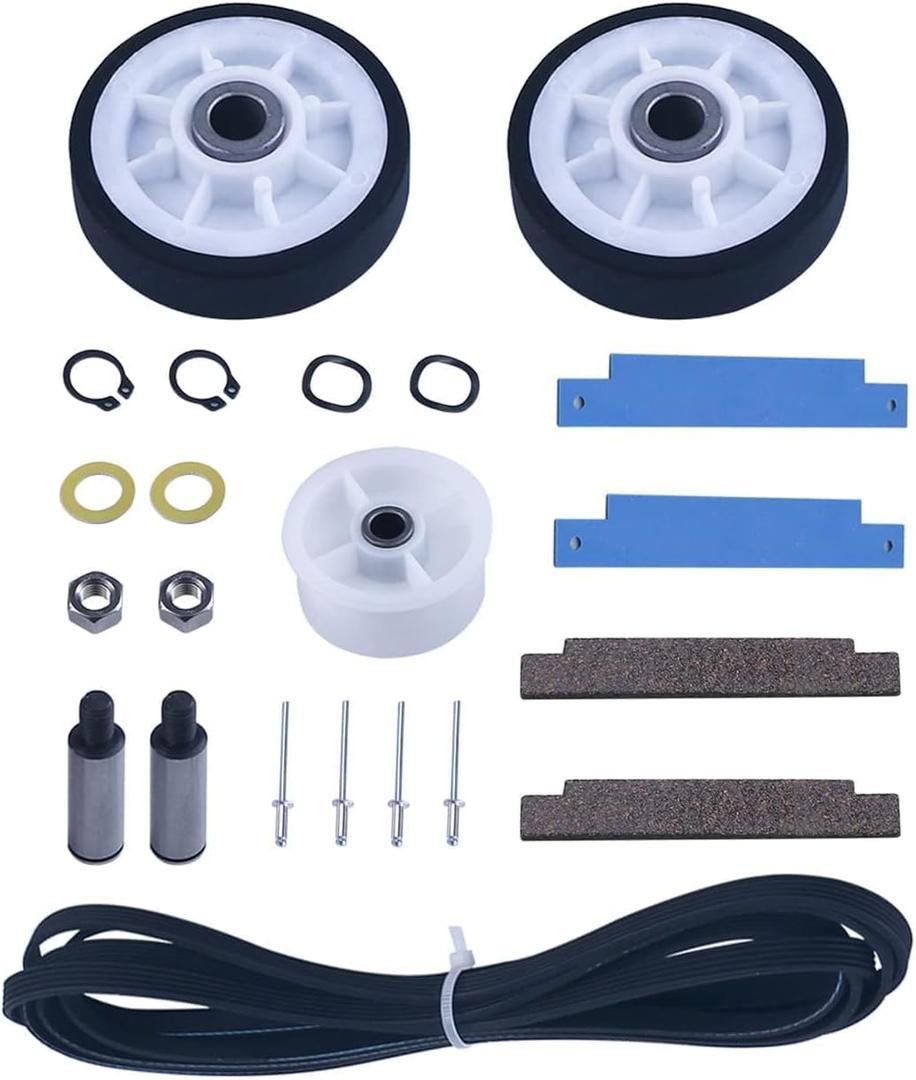 Dryer atlantis parts Fit for May-tag 3000 5000 series - 12001541 303373K Dryer Drum Roller kit, 306508 Dryer Tumbler Bearing Kit, WP33002535 Drum Belt, 6-3700340 Idler Pulley