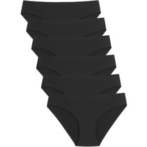 Caterlove Women's Seamless Underwear No Show Stretch Bikini Panties Silky Invisible Hipster 6 Pack (Black, Small)