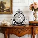 Vintage Table Clock on Stand - Desk Mantel Clock for Living Room Bedroom Decor, Silent Rustic Shelf Clock with Metal Frame Fireplace Clock Battery Operated for Office Desktop Home Decor