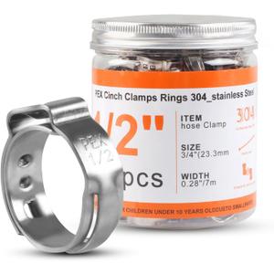 130PCS Stainless Steel Single Ear Hose Clamps 1/2 Inch PEX Cinch Clamps for Pex Tubing Pipes Fitting Connections(1/2 inch)