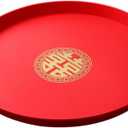 Luxshiny Chinese Wedding Serving Tray Platter Fruit Plate Round Tea Tray Plastic Candy Dishes Food Snack Storage Plate for Home Decor Wedding Centrepieces Red