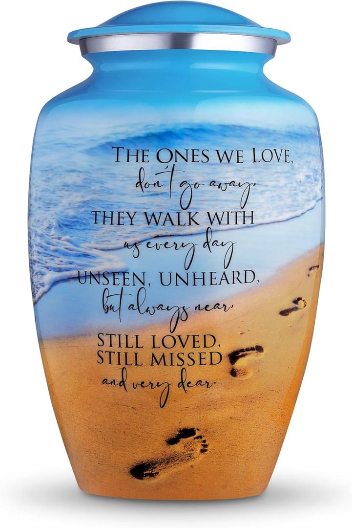 Cremation Urn for Human Ashes for Women & Men - Decorative Funeral Urn for Ashes Printed Memorial Urns for Male & Female - Honor Your Loved One with Burial Urns Ocean Blue, Large