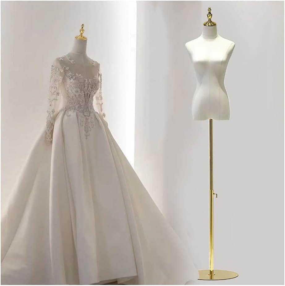 Female Mannequin Torso, Display Dress Form Mannequins, Size: S/2~4 55~75in Adjustable Height Wedding Dress Manikin Body, Stability Gold Metal Stand Table Maniquine for Clothing Jewelry Display