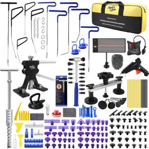 Super PDR 198PCS Paintless Dent Removal Kit, High Strength Steel Dent Removal Rods, Whale Tail Dent Repair Rods with Best Dent Repair Kit & LED Professional Inspection Light Board for car Dent Removal