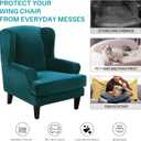 MIFXIN Wingback Chair Slipcover 2-Piece Velvet Stretch Wing Chair Slipcovers with Cushion Cover Removable Washable Armchair Sofa Furniture Protector for Living Room (Teal)