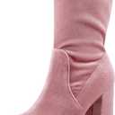Allegra K Women's Velvet Round Toe Block Heels Foldable Mid Calf Boots (8)