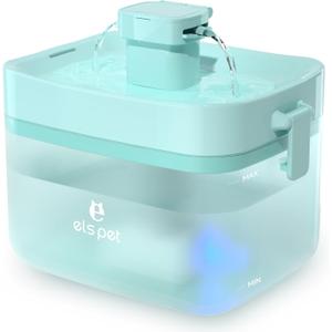 ELS PET Automatic Cat Fountain, USB 20dB Ultra-Quiet, Translucent Mini Water Tank, 50.7oz Cat Water Bowl for Small to Medium Size Cat Dog Green