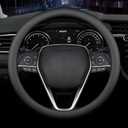 LKWLIKEI Nappa Premium Leather Car Steering Wheel Cover, Non-Slip, Breathable, Universal 15 inches, Black