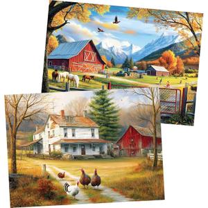 2 Pack 300 Pieces Puzzle for Adults,Autumn Puzzle Farm Jigsaw Puzzles 300 Pieces for Adults Kids Seniors Countryside Jigsaw Puzzle Premium Cardboard Puzzles for Tabletop Family Activity Gift