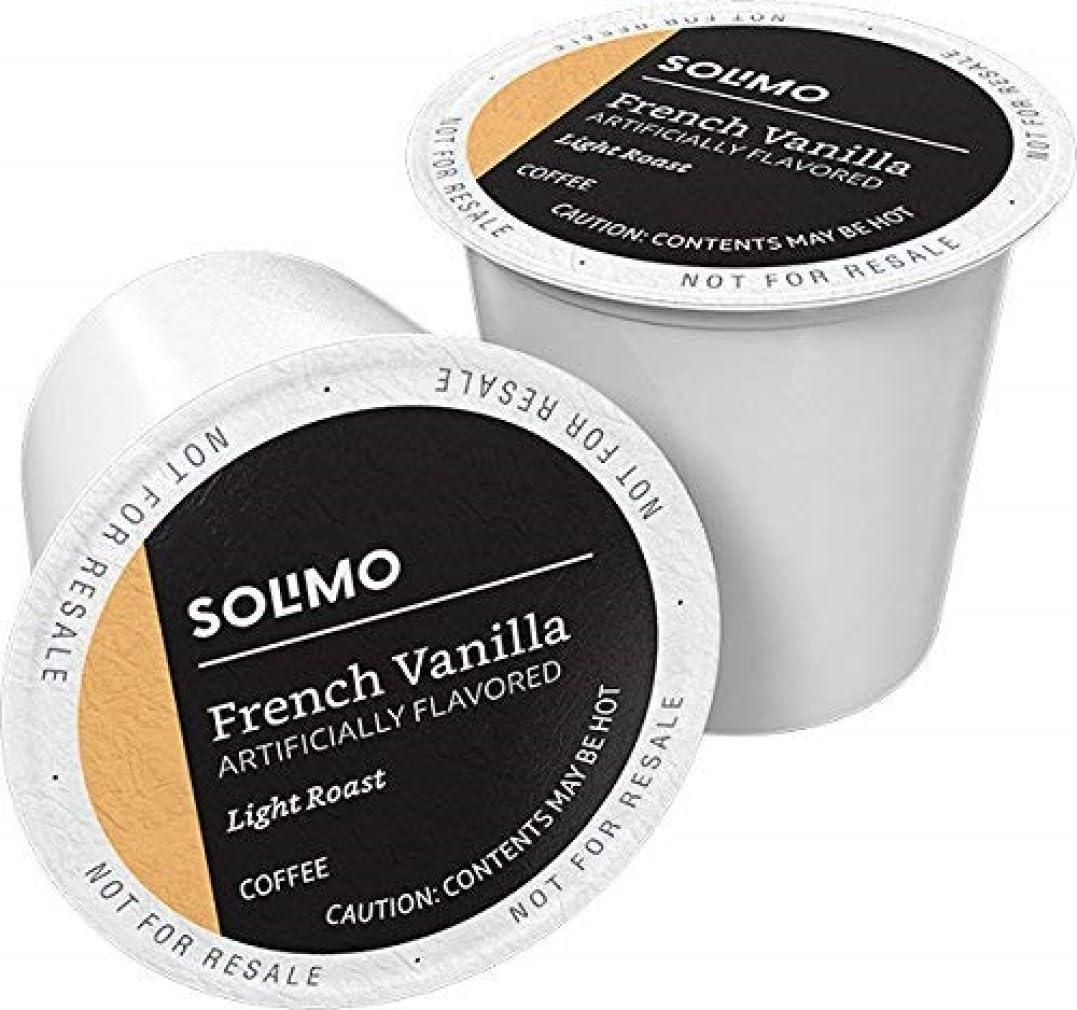 Amazon Brand - Solimo Light Roast Coffee Pods, French Vanilla Flavored, Compatible with Keurig 2.0 K-Cup Brewers, 100 Count (EXP 10/31/26)