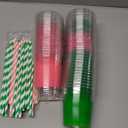 Jingmore 50 Pcs Party Disposable Plastic Cups 12 oz with Lids Straws Themed Party Supplies Plastic Tumbler for Birthday Table Decorations Favors(Solid Color,Pink and Green)