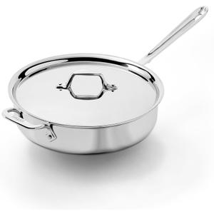 All-Clad D3 Stainless Steel 4 Quart Saute Pan With Lid- Made in the USA- The Original Bonded Professional Cookware- Oven Safe & Induction Compatible