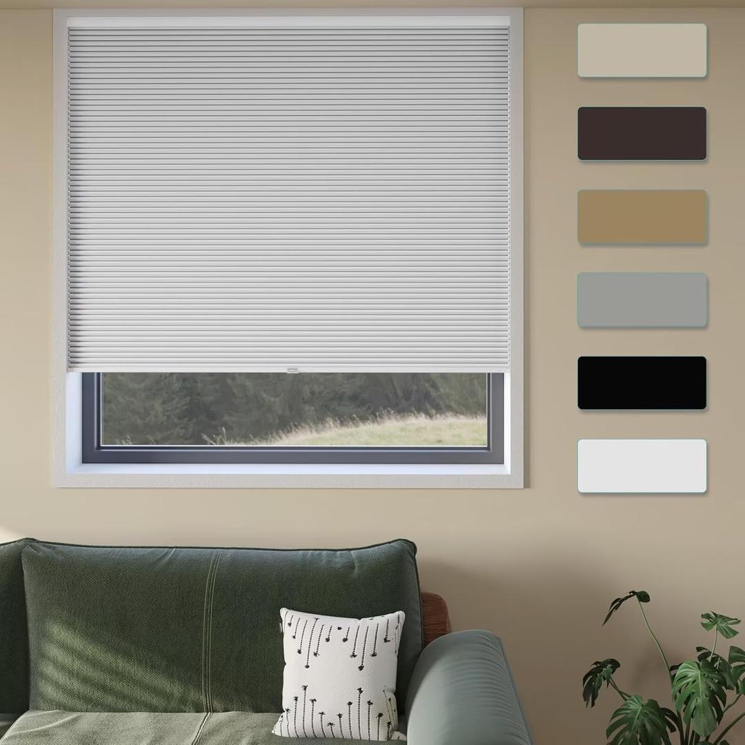 MYshade Cordless Cellular Window Shades No Tools No Drill Blackout Blinds for Indoor Windows Size 24" Wide X 64" Height White Room Darkening Window Blinds for Bedroom, Bathroom, Kitchen, Living Room