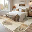 8x10 Area Rugs for Living Room-Washable Modern Geometric Neutral Beige Rug, Soft Non-Slip Indoor Floor Abstract Carpet for Bedroom Dining Room Nursery Office Home Decor