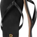 STQ Flip Flops for Women with Arch Support Summer Comfortable Leather Orthopedic Flat Thong Sandals 2026 Travel Cruise Beach Vocation Essentials Resort Wear Black Size 10