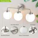 Bathroom Light Fixtures Over Mirror, 22.4'' Brushed Nickel Modern Vanity Lights with Milk White Glass Globe Shades 3-Light Farmhouse Wall Sconce Lighting