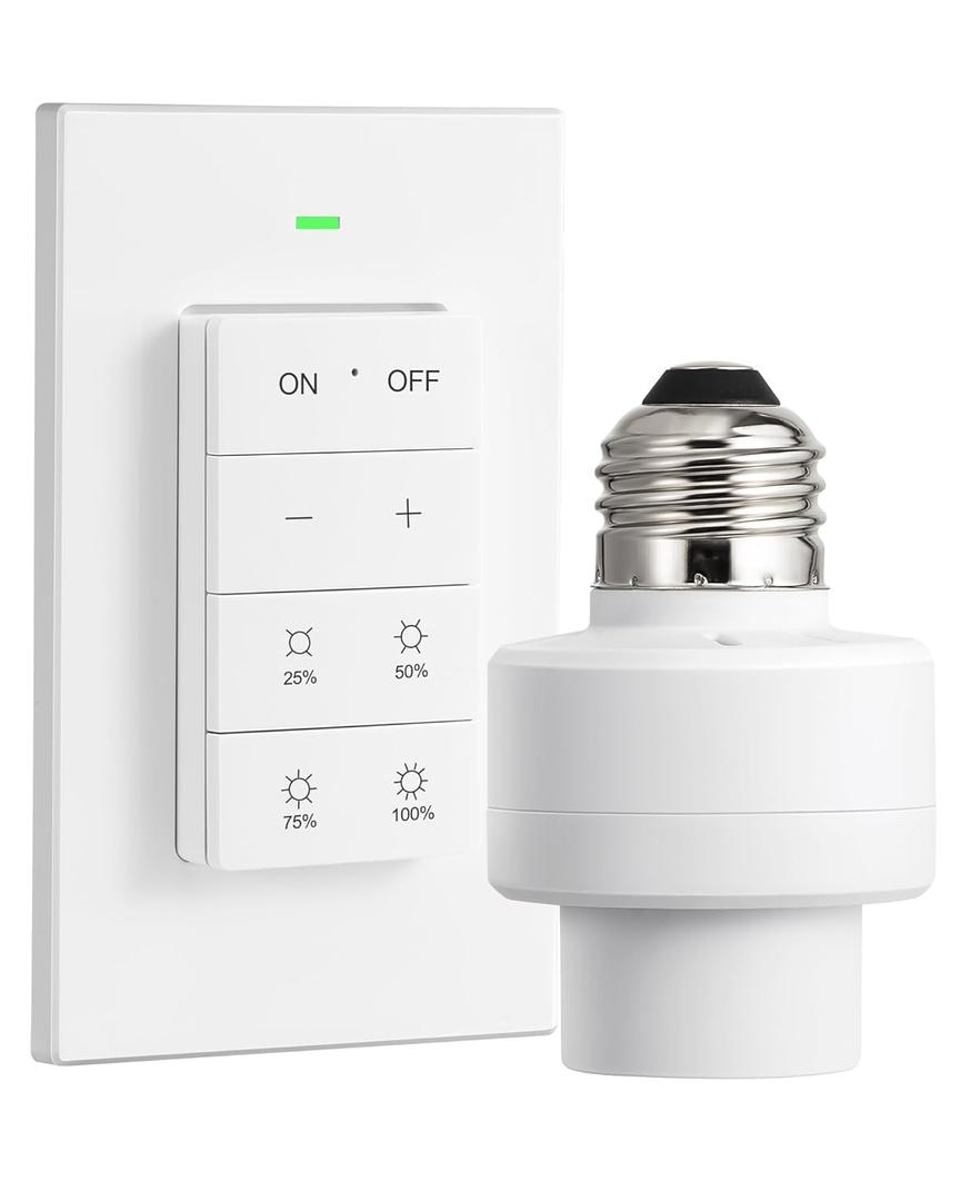 DEWENWILS Remote Control Light Socket with Dimmer, Wall Mounted Wireless Light Switch with 100FT Range & E26/E27 Socket, Wireless Light Bulbs Socket Switch for Closet, Garage, Basement, ETL Listed