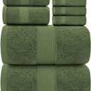 White Classic Luxury Bath Towel Set of 8 Pieces - 100% Turkish Cotton Highly Absorbent Towels for Bathroom, 2 Luxury Bath Towels 700GSM, 2 Hand Towels, 4 Washcloths, Sage Green