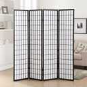 Roundhill Furniture Oriental Shoji 4 Panel Screen Room Divider, Black