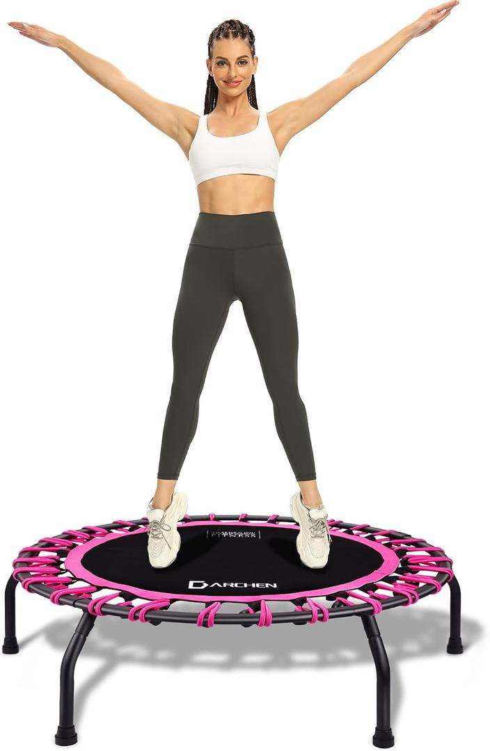 DARCHEN 350lbs Rebounder Mini Trampoline for Adult, Indoor Small Trampoline for Exercise Workout Fitness, Upgrade Design Bungee Trampoline for Safer Quieter Bounce [40 Inches]
