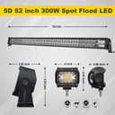 5D 52inch 300W LED Light Bar + 4 inch White/Amber Yellow LED Pods Strobe Fog Light Spot Flood Offroad with Upper Windshield Mounting Brackets Switch Wiring Harness Fit For 1997-2006 Wrangler TJ