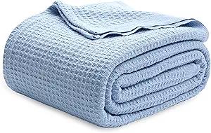 Bedsure 100% Cotton Bed Sheets Set King Size for Bed - Breathable and Soft, Waffle Weave Blanket for Summer Spring, Sky Blue