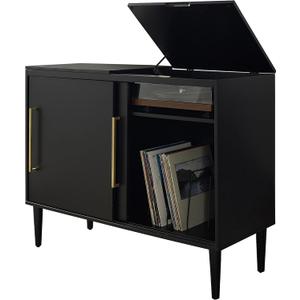 Crosley Furniture Everett Media Console and Record Player Stand with Storage for Vinyl Records, Matte Black
