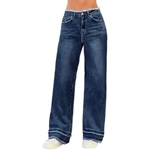 LONGYIDA Baggy Jeans for Women Y2K Stretch High Waisted Straight Wide Leg Denim Jeans Trousers, L
