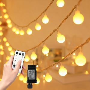 RaThun 49.2ft Globe String Lights with 16ft Extended Lead & Stable Remote - 100 LED Warm White, 8 Distinct Modes, IP44 Waterproof, UL Certified, Linkable for Indoor Outdoor Wedding Party Decor