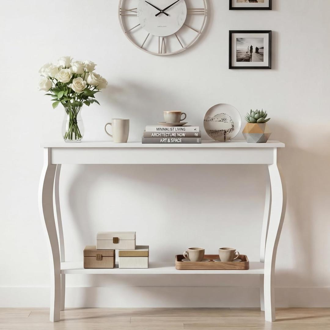 ChooChoo 39" Narrow Entryway Table with Storage Shelf, White, 11.8"D x 39.3"W x 31.4"H
