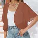 Women Shrug Chiffon Cardigan Open Front Short Sleeve Sheer Bolero for Dress | Lightweight Cropped,Loose Fit,Mesh Cover Up,Shawl Evening Dresses,Summer Outfits (Brown, M)