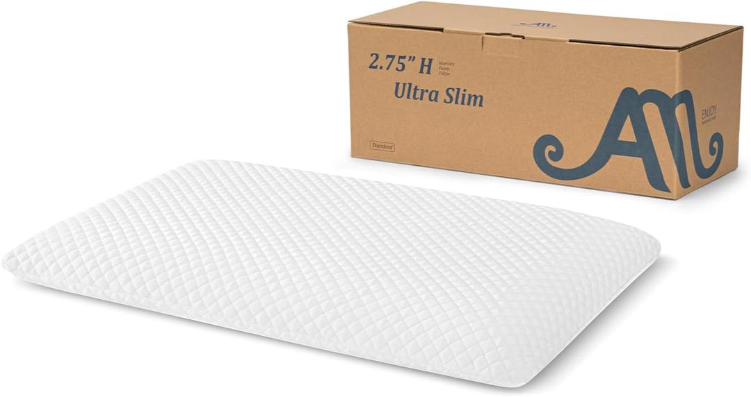 AM AEROMAX 2.75 Inches Standard Size Hyper Slim Memory Foam Pillow for Stomach and Back Sleepers - Thin, Flat Design for Cervical Neck Alignment and Deeper Sleep. (2.75"H Ultra Slim (Standard Size))