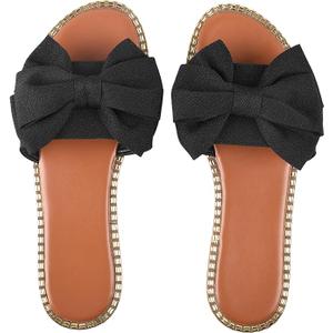 Women's Bow Flat Casual Sandals Summer Comfortable Non-slip Slides Slip On Open Toe Sandals Indoor Outdoor Slippers Shoes, 40