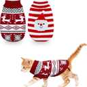 PAYHTOW 2 Pack Cat Christmas Sweater, Knit Turtleneck Cat Sweater Clothes Reindeer Santa Christmas Sweaters Outfit for Cats Kitten Puppy Small Dogs S