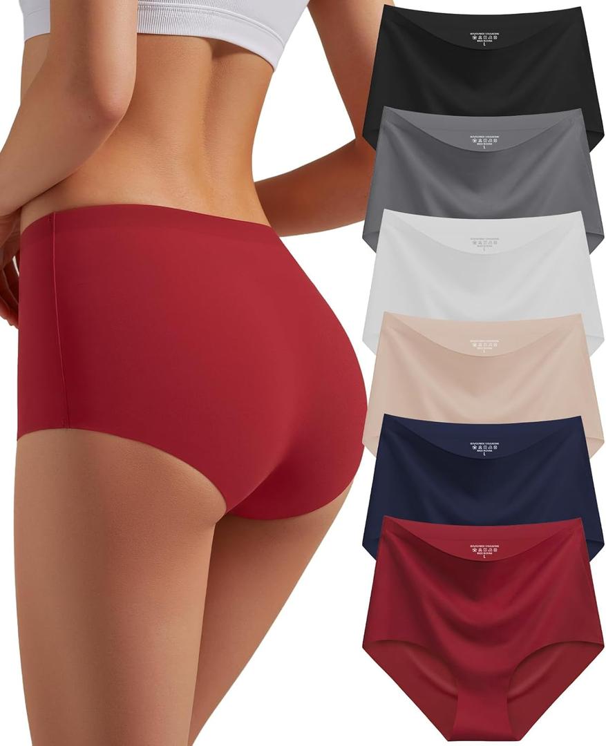Womens Seamless Underwear High Waisted Full Coverage Briefs No Show Soft Breathable Panties 6 Pack (X-Large)
