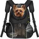 WOYYHO Pet Dog Carrier Backpack Small Dog Front Backpack Ventilated Mesh Dog Travel Back Pack with Safety Belt for Travel Hiking Cycling Outdoor Adventures (Size L: 10-14 lbs, Black)