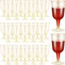 Meanplan 100 Pcs Plastic Wine Glasses with Stem 6oz Plastic Wine Cups for Parties Disposable Stackable, Wedding Picnics(Glitter Style,Gold)