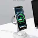 3 in 1 Magnetic Wireless Charging Station, 15W Fast Charger Stand for iPhone, Phone Charger Stand for Desk Nightstand, Compatible with iPhone 17/16/15/14, Apple Watch & AirPods, Adapter Not Included