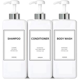 Modern Silver Shampoo and Conditioner Dispenser (21 oz, Pack of 3) Refillable Pump Bottle Set Empty Shower Plastic Bottles with Pump for Bathroom Body Wash Soap and Shower