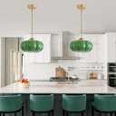Green Milk Glass Pendant Light Chandelier, 9.8" Hanging Mid Century Modern Ceiling Light Fixture, Adjustable Gold Kitchen Chandelier for Dining Room Bedroom Hallway Foyer