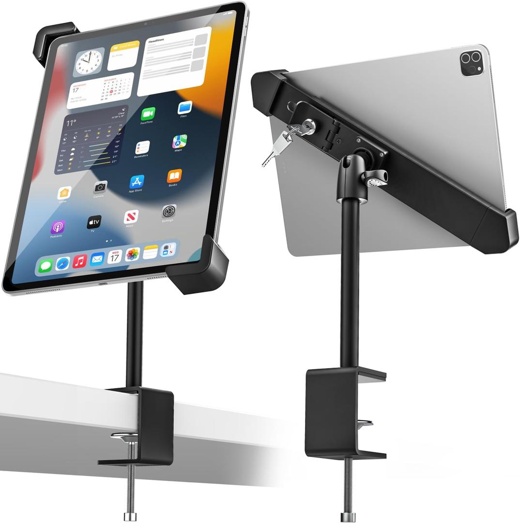 Woleyi Anti-Theft Retail Kiosk Tablet Stand - Dual Security Lock ]360 Swivel Locking iPad POS Stand Holder, for 7-11" iPad Pro/Air/Mini, Galaxy Tab, Surface, for Store Display Office Kitchen Desktop