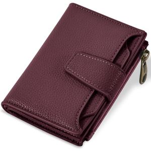 Airkit Small Wallet Women RFID Blocking Soft Leather Bifold Compact Card Holder Wallet for Women with Zipper Coin Pocket 4 ID Window