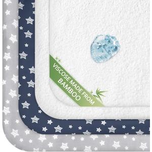 Pack and Play Sheets & Waterproof Terry Pack N Play Mattress Protector Pad Cover 4 Pack, Viscose Terry Pack N Play Sheets Set, Grey & Navy (39" X 27")