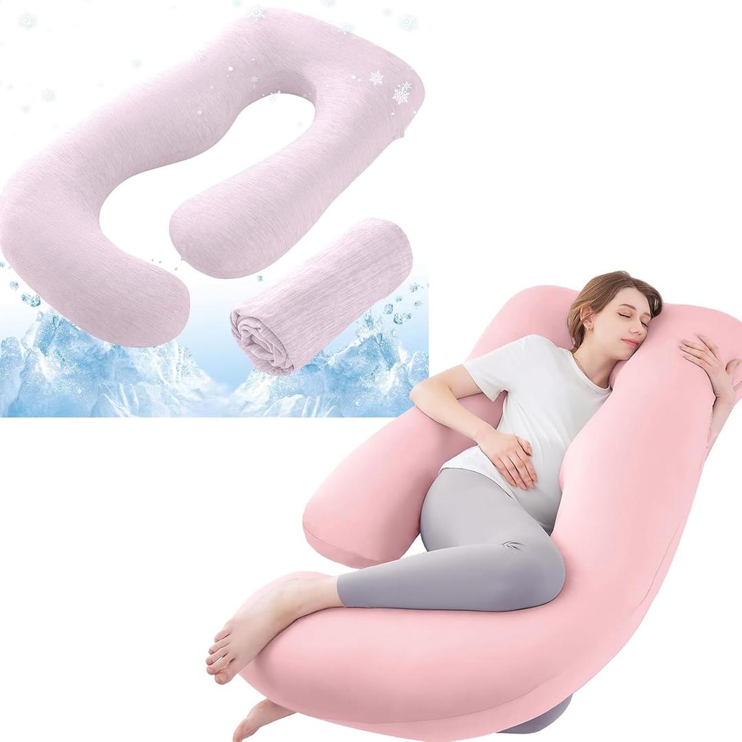 Sasttie Pregnancy Pillows Light Pink for Sleeping and Cooling Pregnancy Pillow Cove Pink, Maternity Pillow for Pregnant Women, Pillow with Removable Cover for Side Sleeper