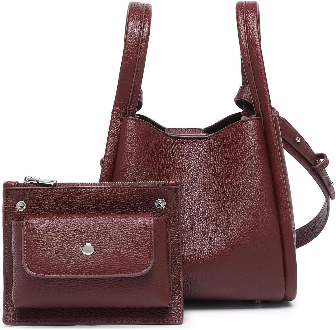 Mini Crossbody Purse - Small Faux Leather Bucket Bag for Women with Zipper Top Handle Adjustable Strap, Caramel