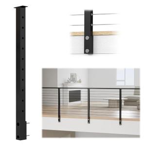 Muzata Black Side Mount Cable Railing Post 36 Inch 36"x2"x2" Level Drilled Space-Saving Stainless Steel Cable Railing System Kit Indoor Outdoor with User Guide PF02 BH4S, Level Post