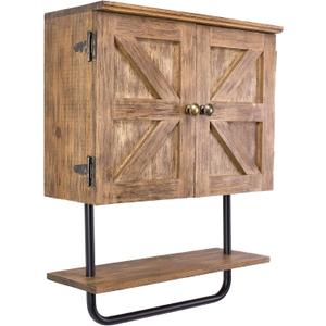 EXCELLO GLOBAL PRODUCTS 17x21'' Barndoor Bathroom Wall Cabinet, Space Saver Storage Cabinet Kitchen Medicine Cabinet with Adjustable Shelf and Towel Bar, Brown (Medium)